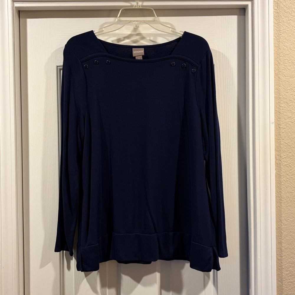 Chico's Dark Blue Long Sleeve Top size 2 L/XL like new - Picture 2 of 6
